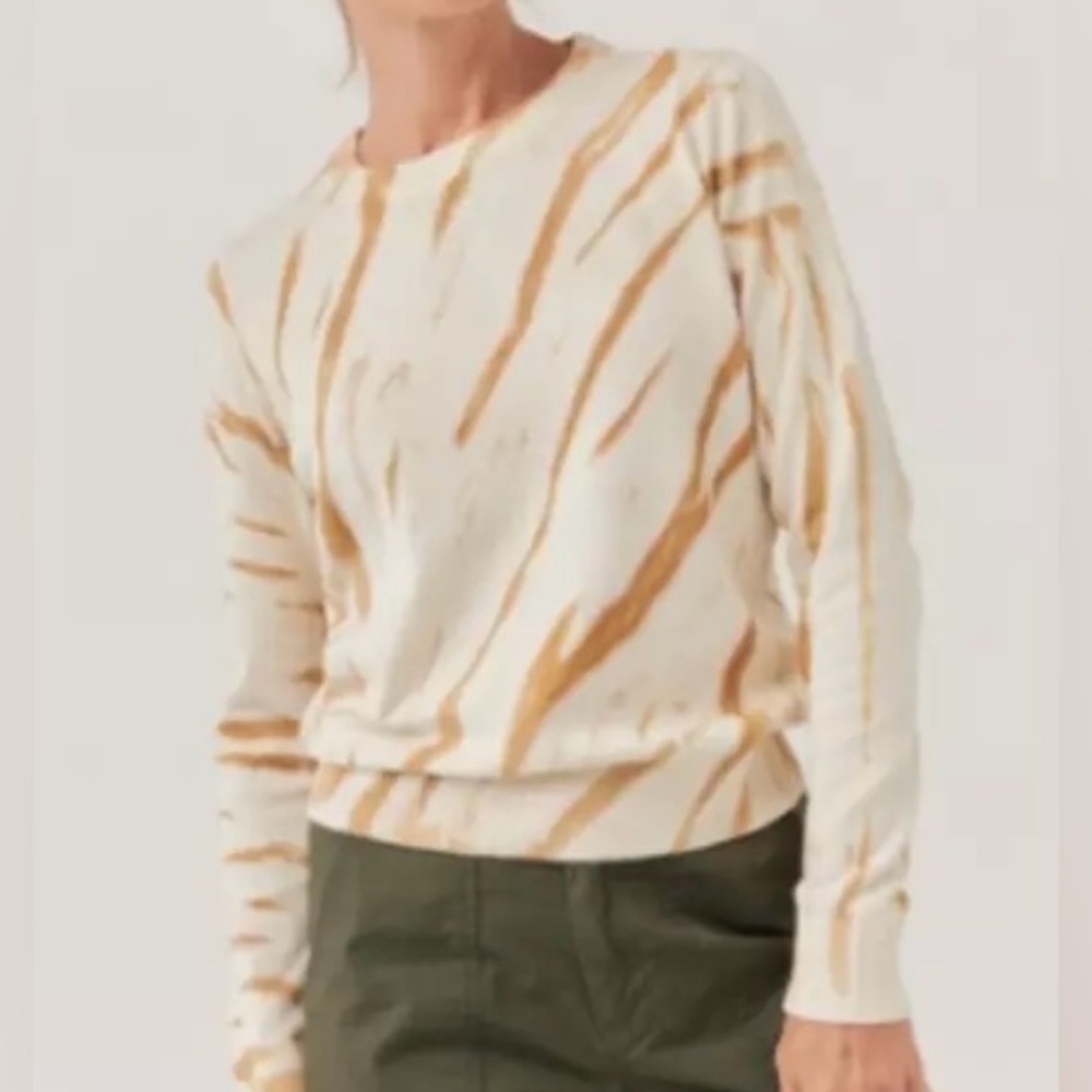 Pact Cream and Mustard Brushstroke Crewneck Top Sz S